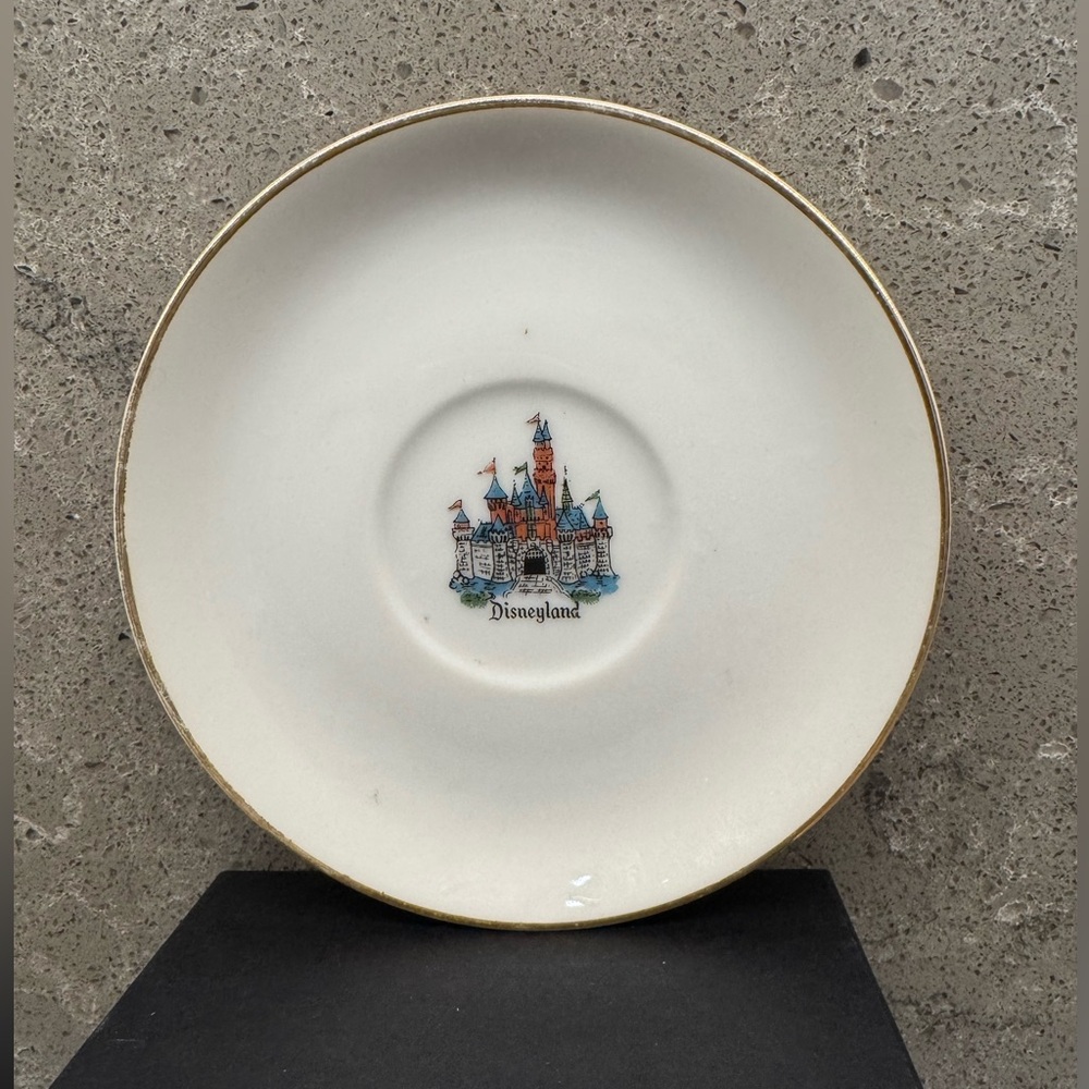 Disneyland Tea Cup Plate with Gold Tone Trim and Sleeping Beauty Castle